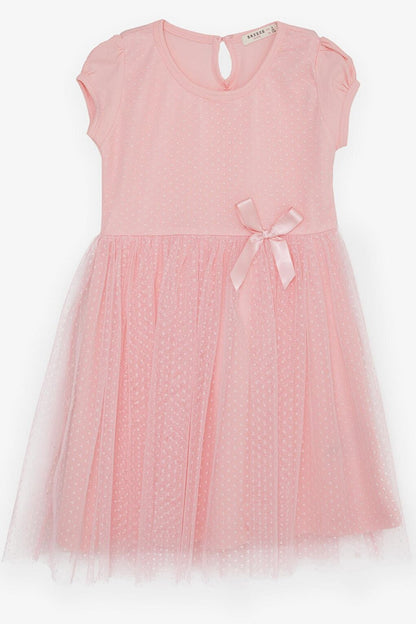 Girl's Dress Tulle Patterned Bow Pink (4-9 Years)