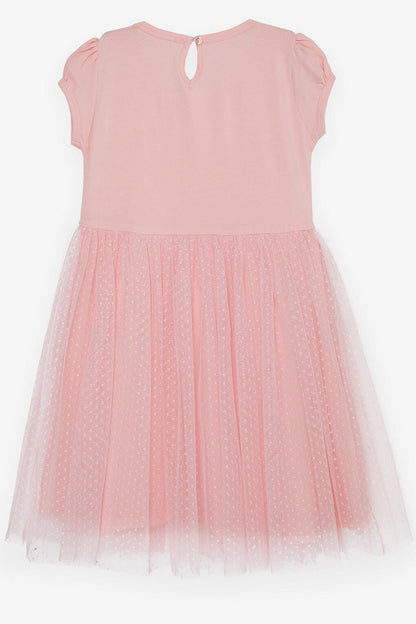 Girl's Dress Tulle Patterned Bow Pink (4-9 Years)