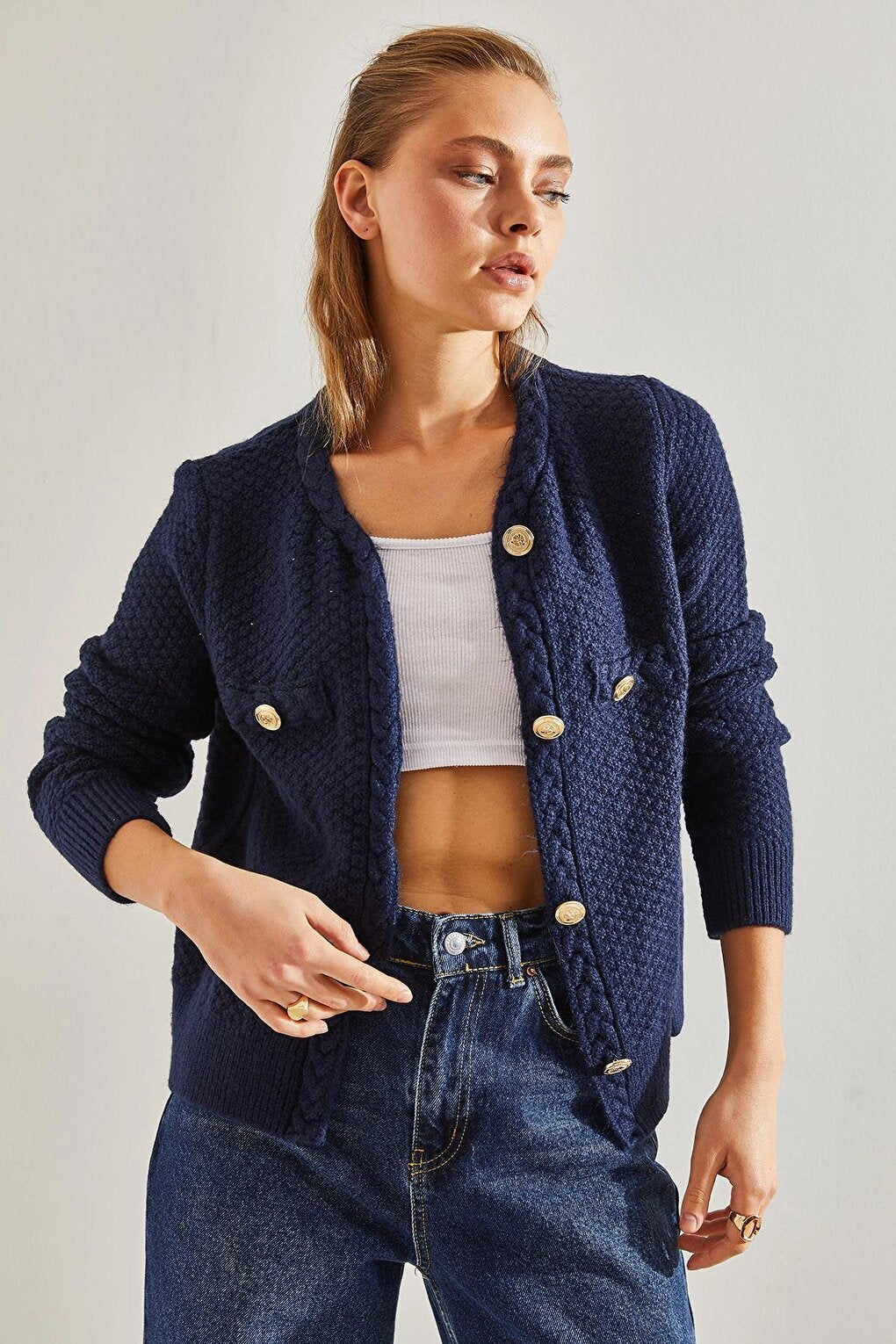 Women's Braided Buttoned Knitwear Cardigan