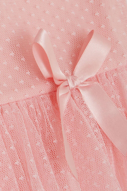 Girl's Dress Tulle Patterned Bow Pink (4-9 Years)