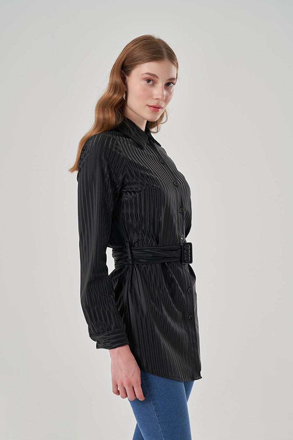 Black Tunic with Stripe Leather Detail