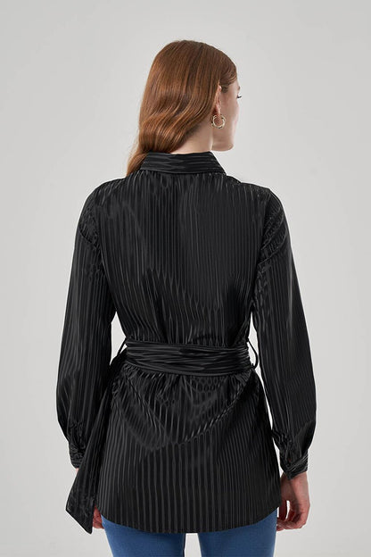 Black Tunic with Stripe Leather Detail