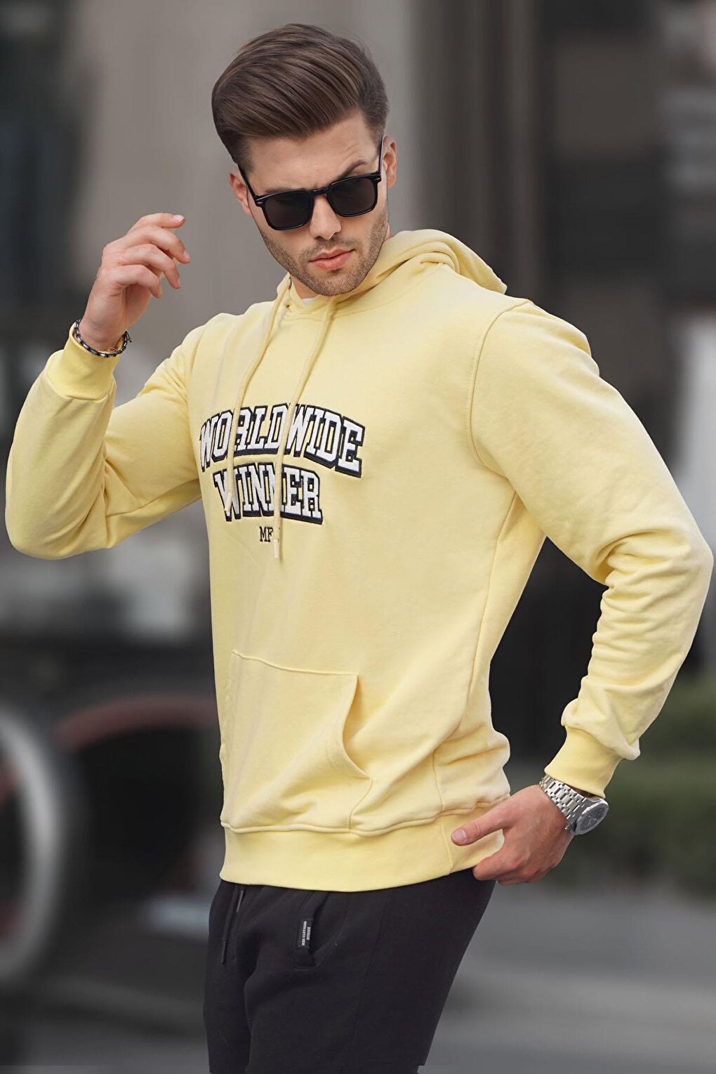 Yellow Printed Hooded Sweatshirt 6149