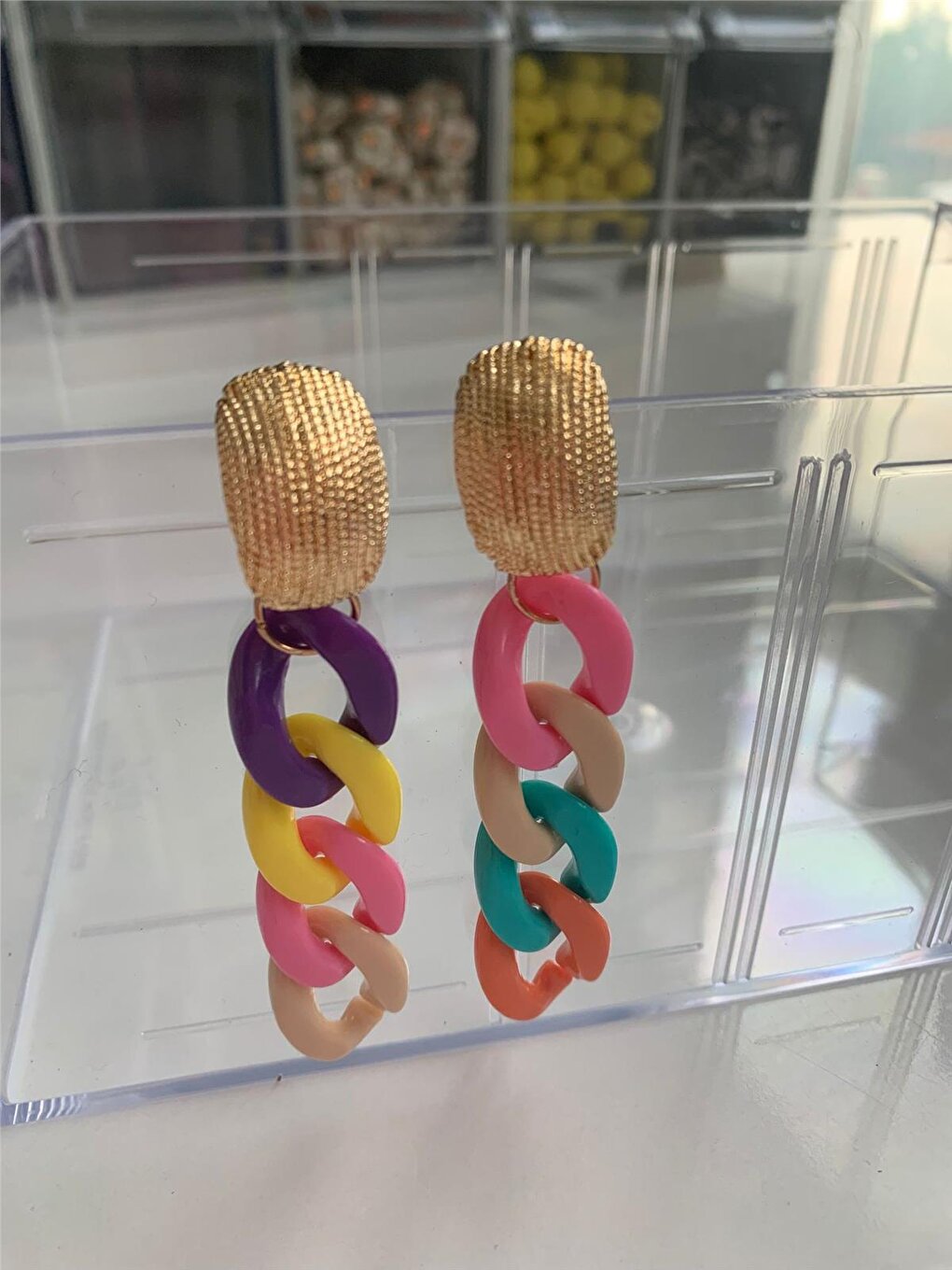 Colorful Acrylic Chain Design Earrings