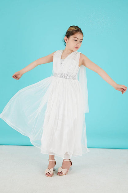 White Cape Tulle Girl's Evening Dress 15680