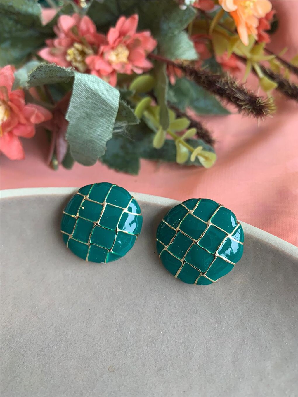 Green Vintage Cage Circle Earrings