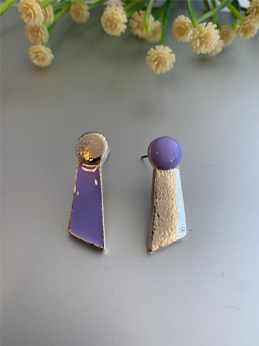 Lilac Gold Asymmetrical Earrings