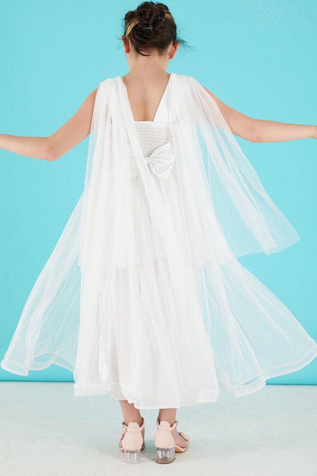 White Cape Tulle Girl's Evening Dress 15680