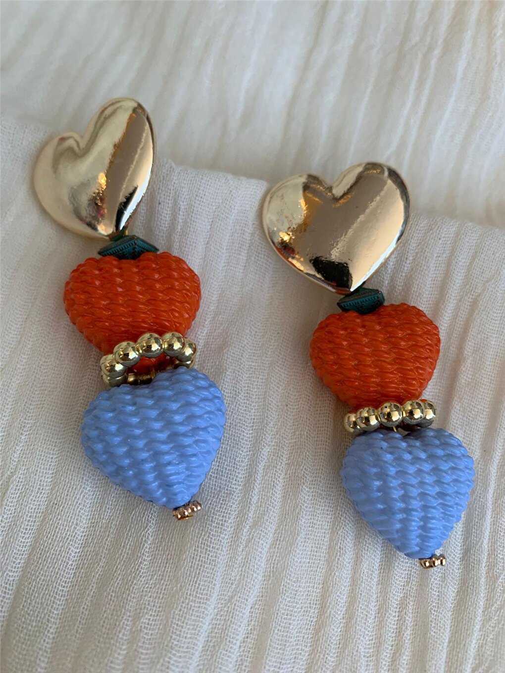 Orange Blue Heart Design Earrings