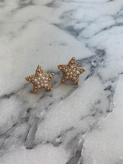 Pearl and Crystal Star Earrings