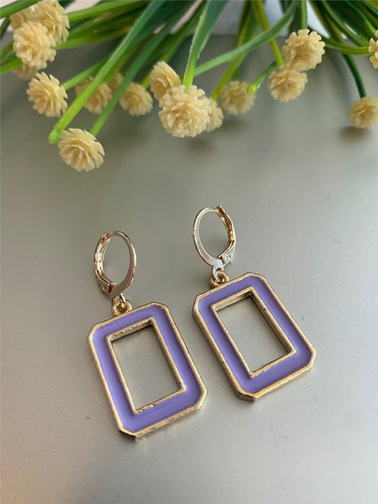 Purple Rectangular Hoop Earrings