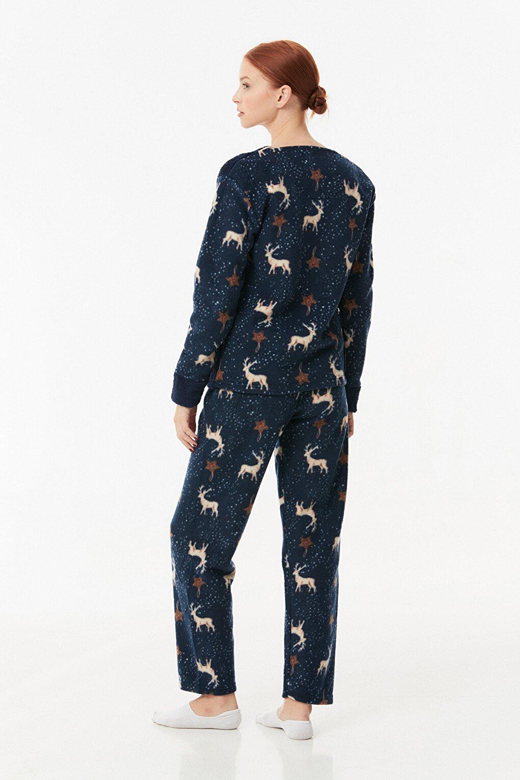 Embroidered Crew Neck Fleece Pajama Set