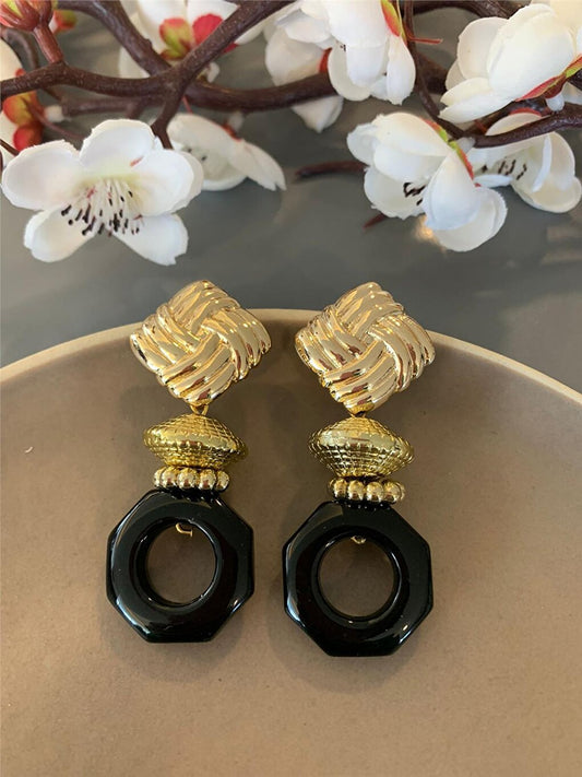 Black Beaded Design Earrings