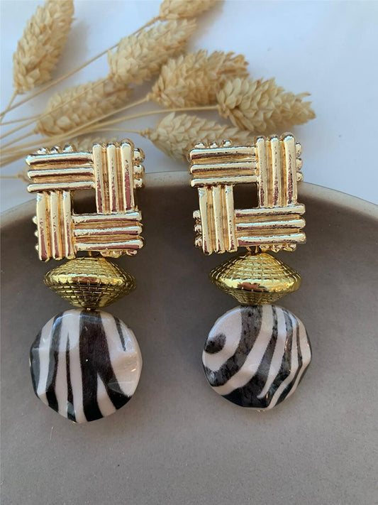 Black and White Striped Zebra Design Earrings