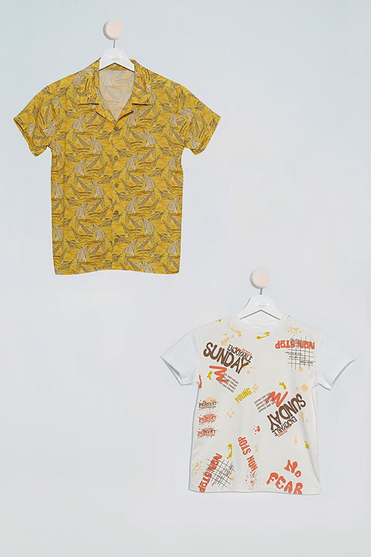 2 Pack Sailing Printed Shirt Tshirt Mustard Set