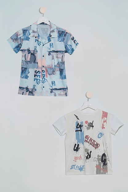 2 Pack See Printed Shirt Tshirt Indigo Set