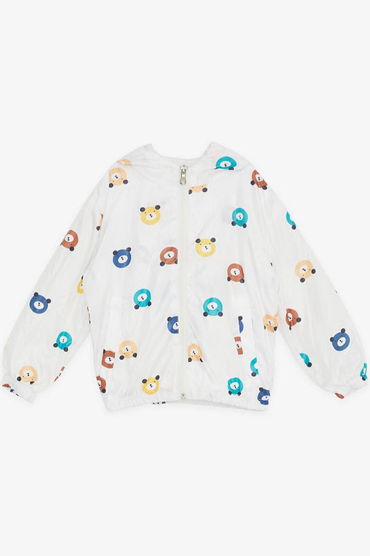 Boy's Raincoat White with Cute Teddy Bear Pattern (Age 1-6)