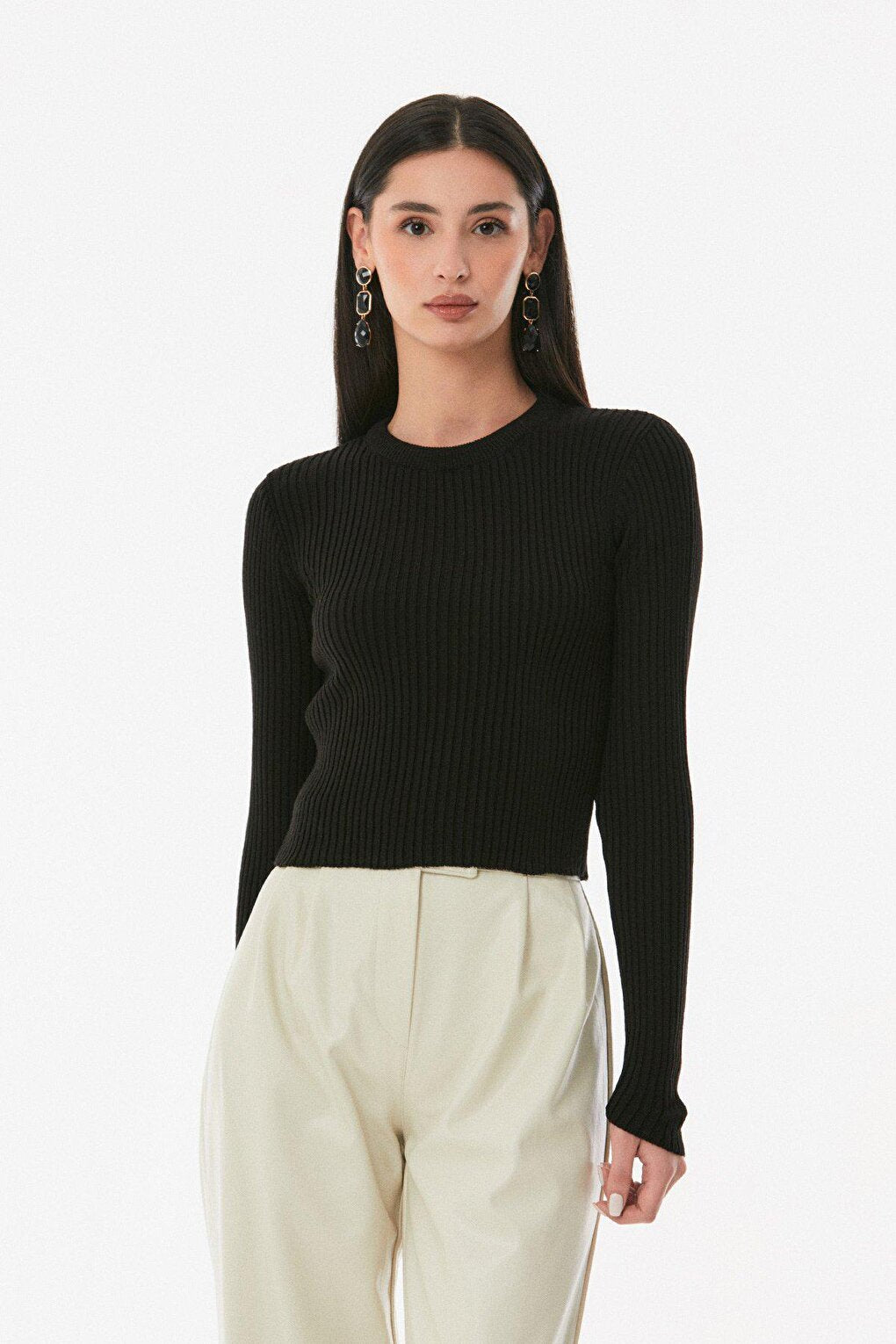 Ribbed Crew Neck Knitwear Sweater