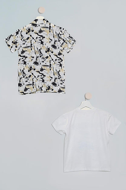 2-Piece Black Coffee Printed Shirt and T-Shirt Set