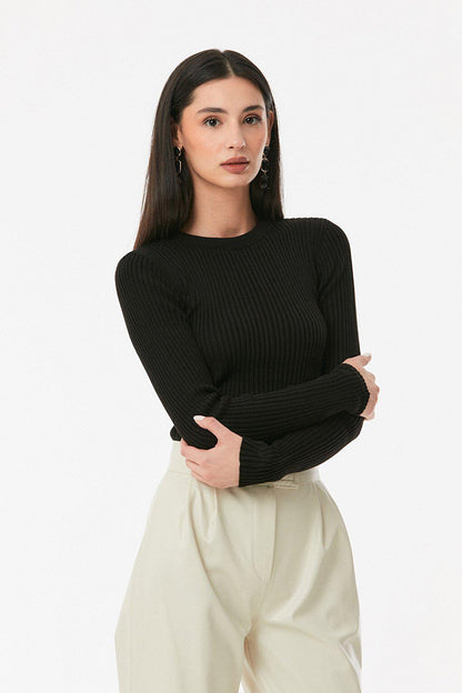 Ribbed Crew Neck Knitwear Sweater