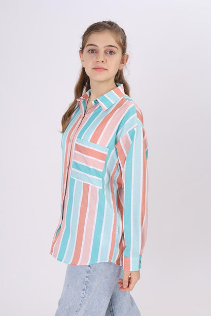 Girl's Stripe Patterned Plaid Shirt 9-14 Years Lx180-2