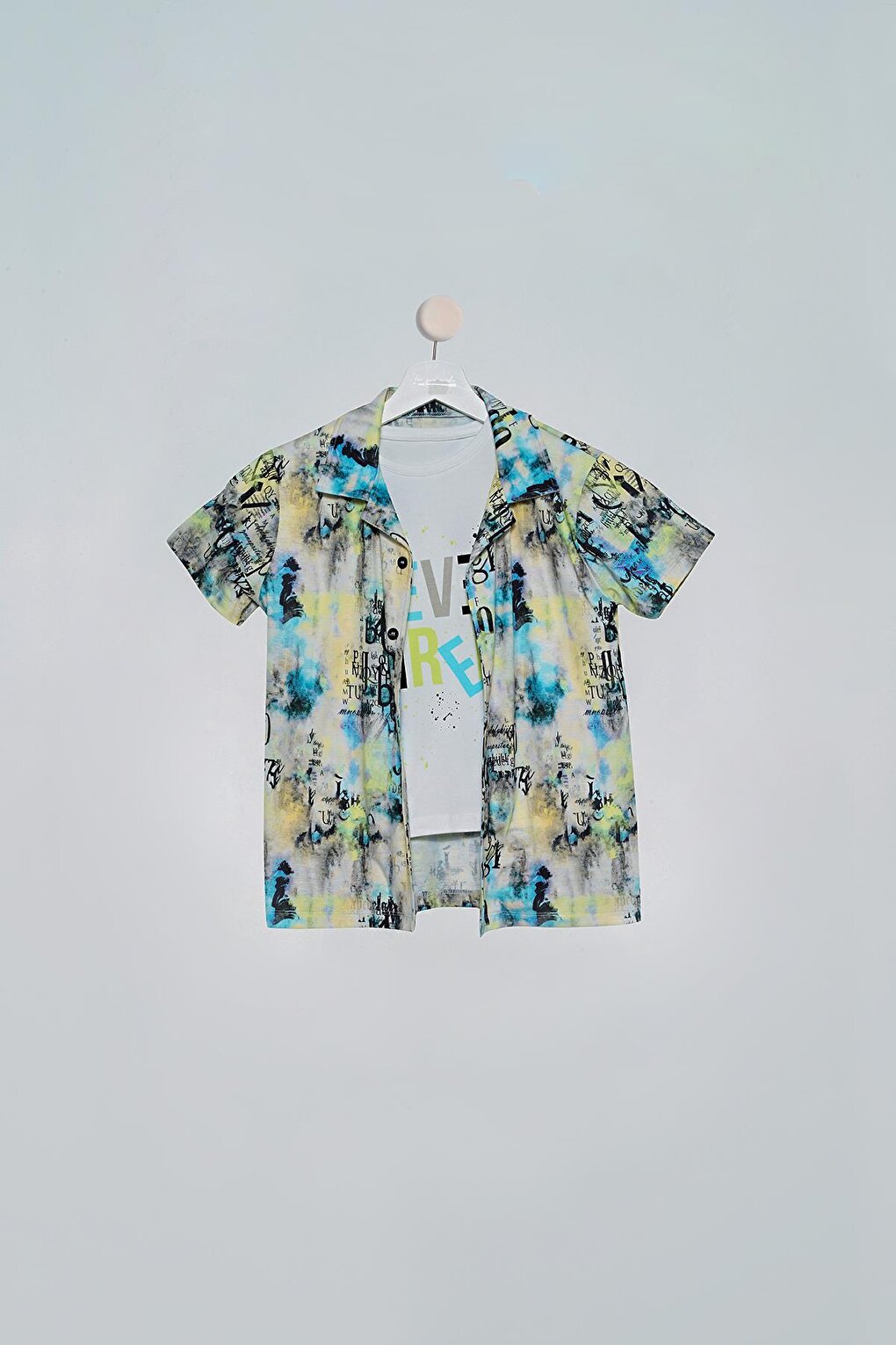 Set of 2 Yellow Blue Printed Shirt and Tshirt