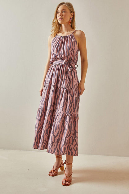 Powder Halter Neck Patterned Maxi Dress 5YXK6-47989-50