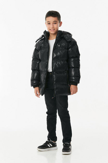 Unisex Children's Puffer Coat with Printed Zipper