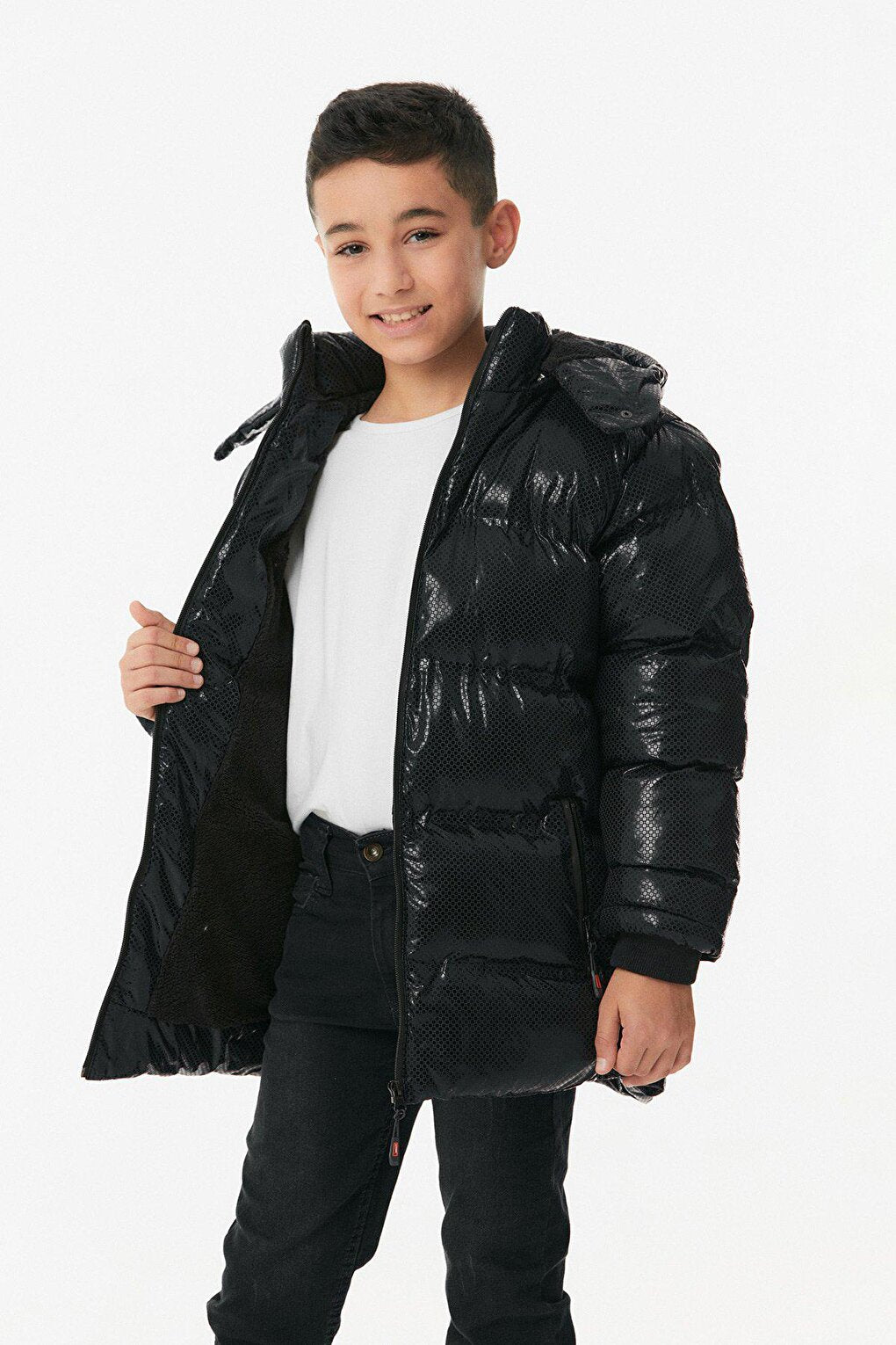 Unisex Children's Puffer Coat with Printed Zipper