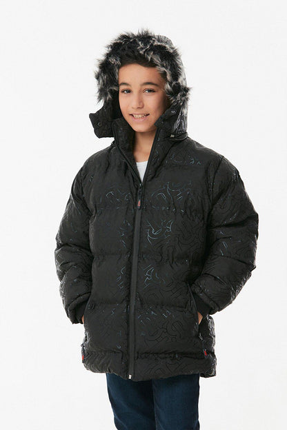 Printed Hooded Unisex Children's Puffer Coat