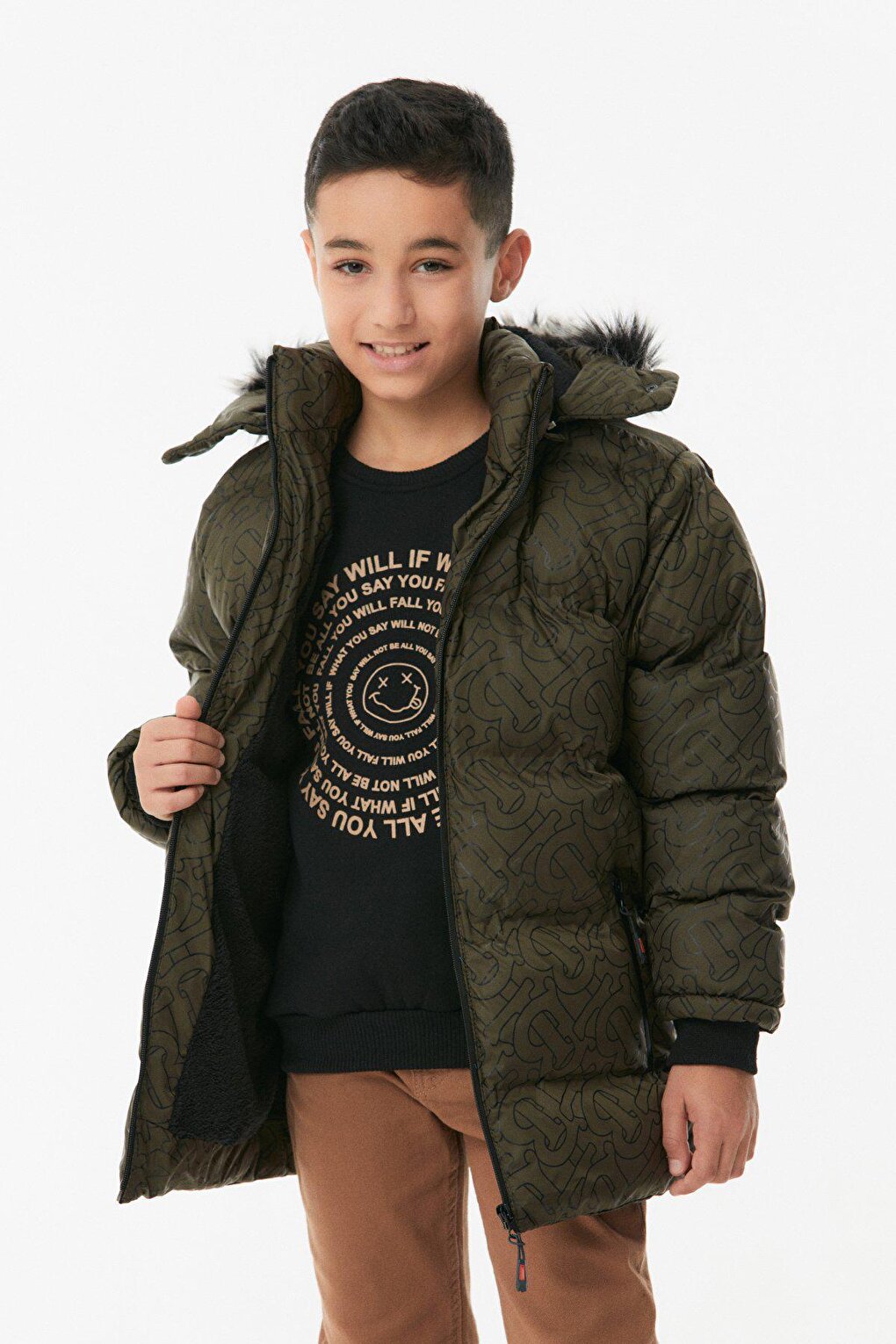 Printed Hooded Unisex Children's Puffer Coat