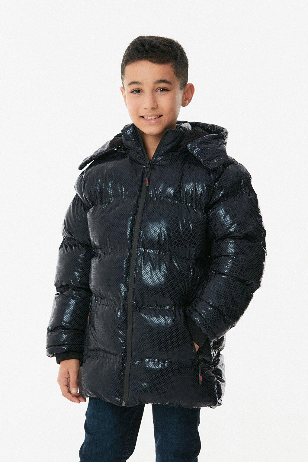 Unisex Children's Puffer Coat with Printed Zipper