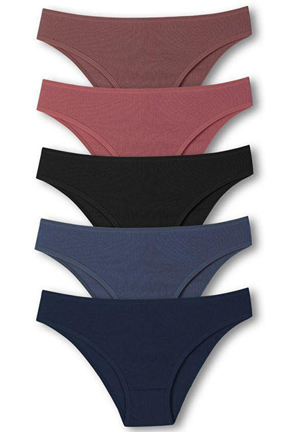 Cotton Ribbed Textured Briefs Women's Panties 5-pack