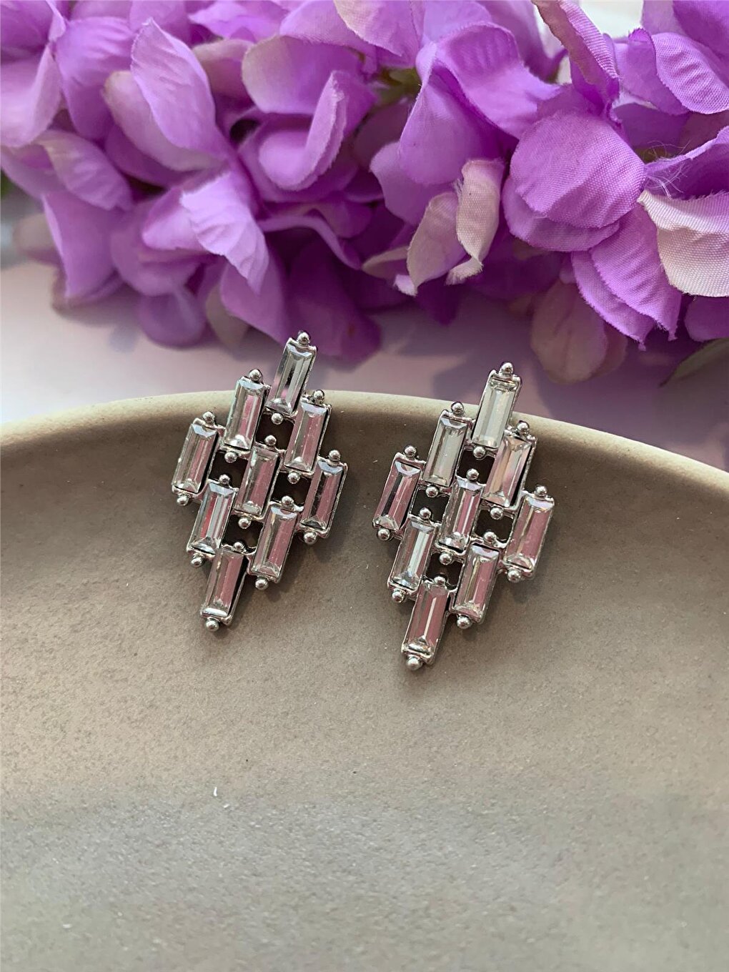 Silver Baguette Crystal Earrings