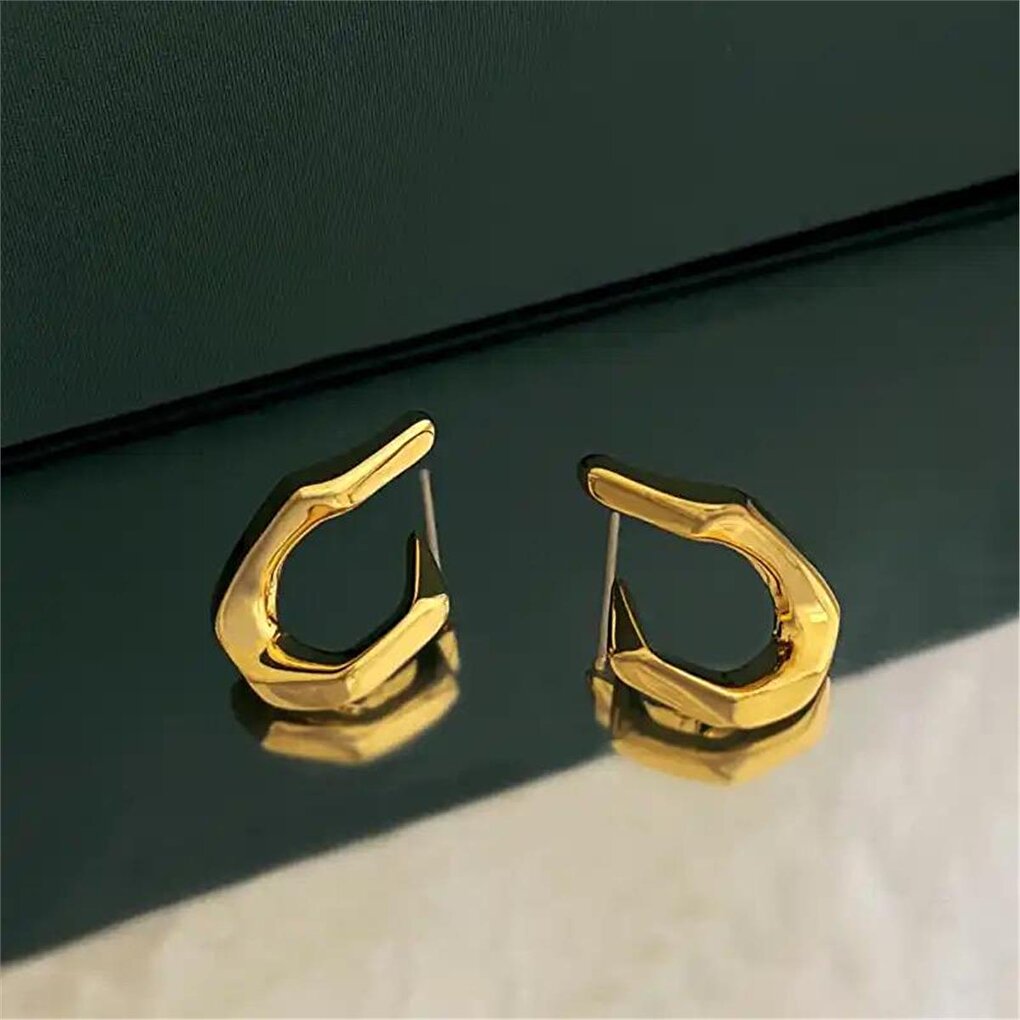 Gold Cornered Comma Earrings