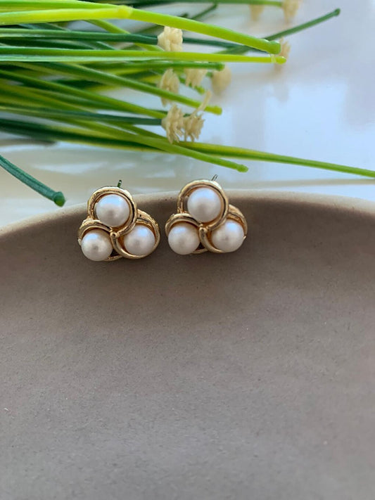 Vintage Earrings with Three Pearls