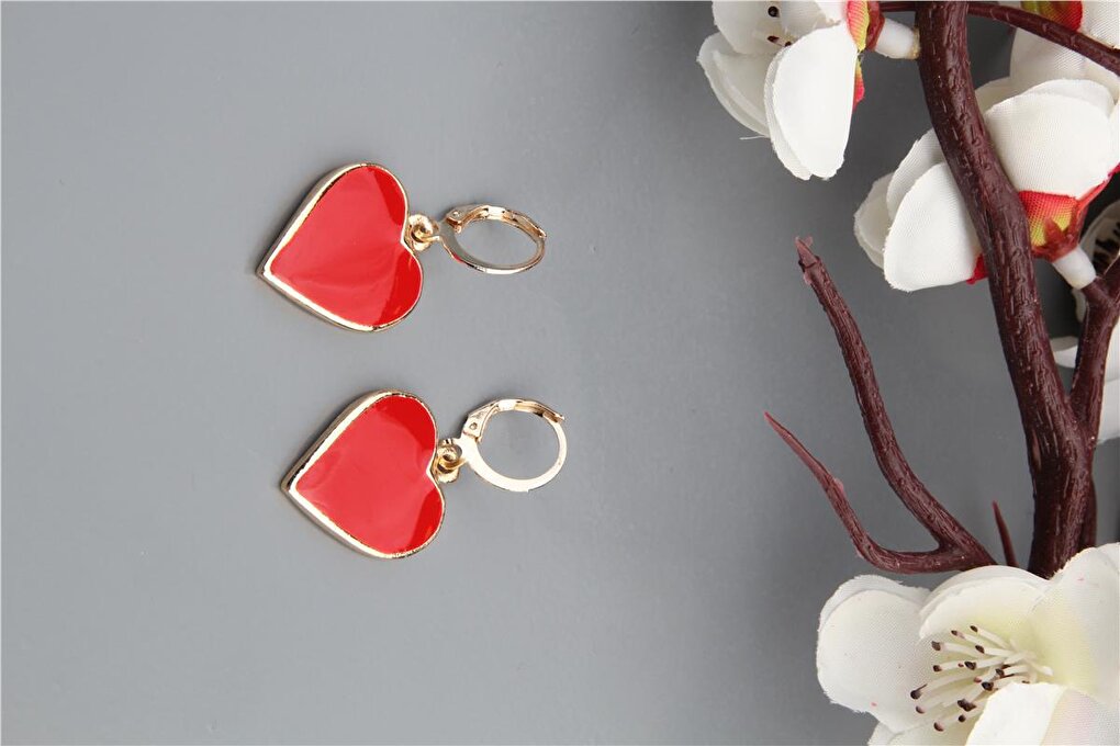 Red Heart Hoop Earring