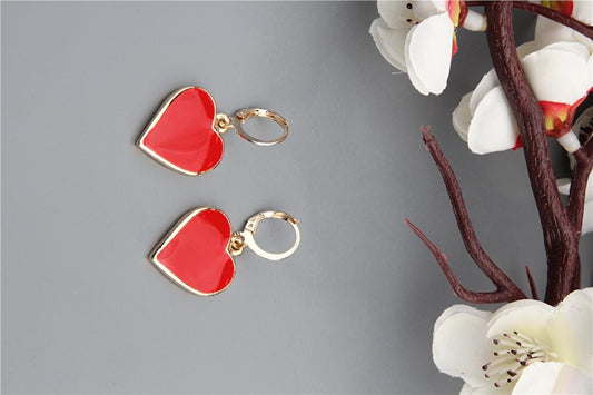 Red Heart Hoop Earring