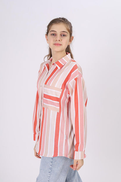 Girl's Stripe Patterned Plaid Shirt 9-14 Years Lx180-2