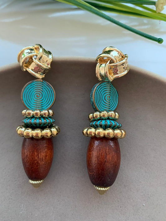 Wooden Beaded Ethnic Design Earrings