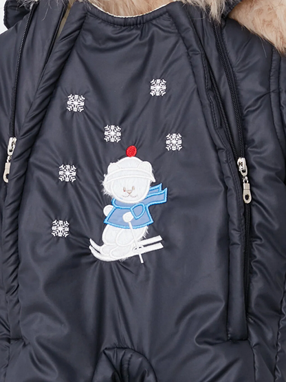 Hooded Long Sleeve Printed Baby Boy Astronaut Coat and Gloves