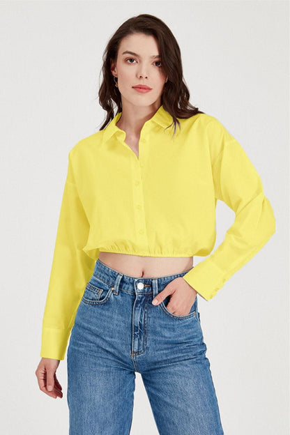 Yellow Lace Detailed Elastic Short Shirt SWG4169SR