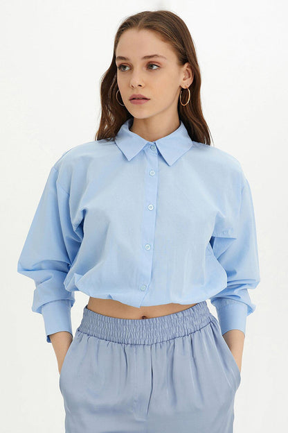 Light Blue Lace Detailed Elastic Short Shirt SWG4169AM