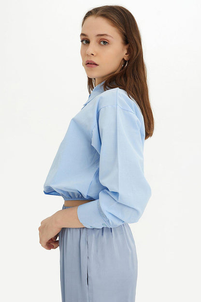 Light Blue Lace Detailed Elastic Short Shirt SWG4169AM