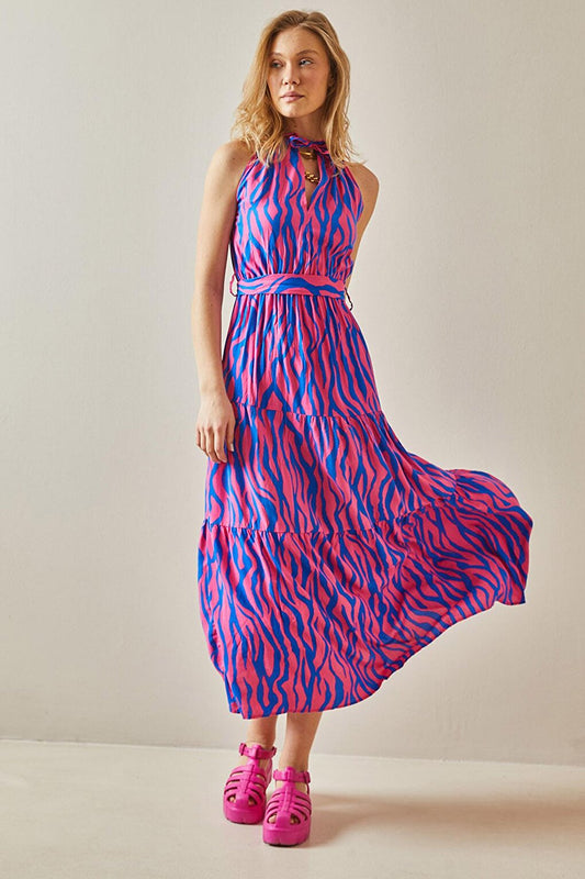 Saks Halter Neck Patterned Maxi Dress 5YXK6-47989-15