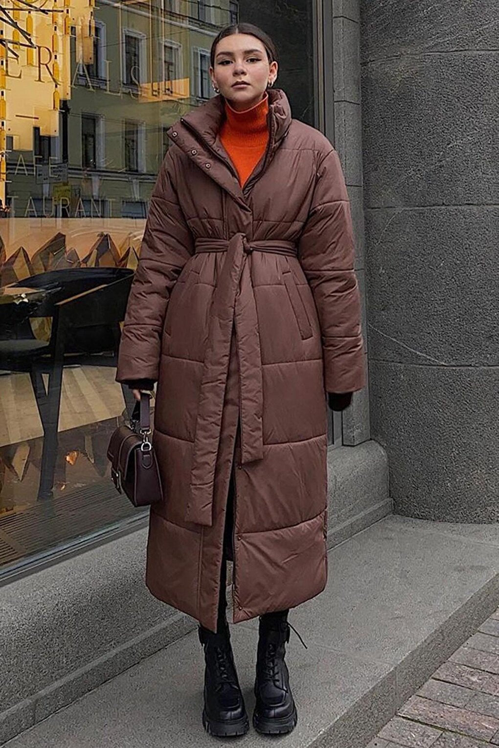 Brown Long Puffer Jacket