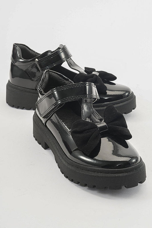 Girl's Black Patent Leather Anatomical College Shoes