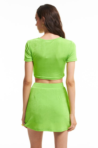 Textured Skirt with Shorts Neon Green