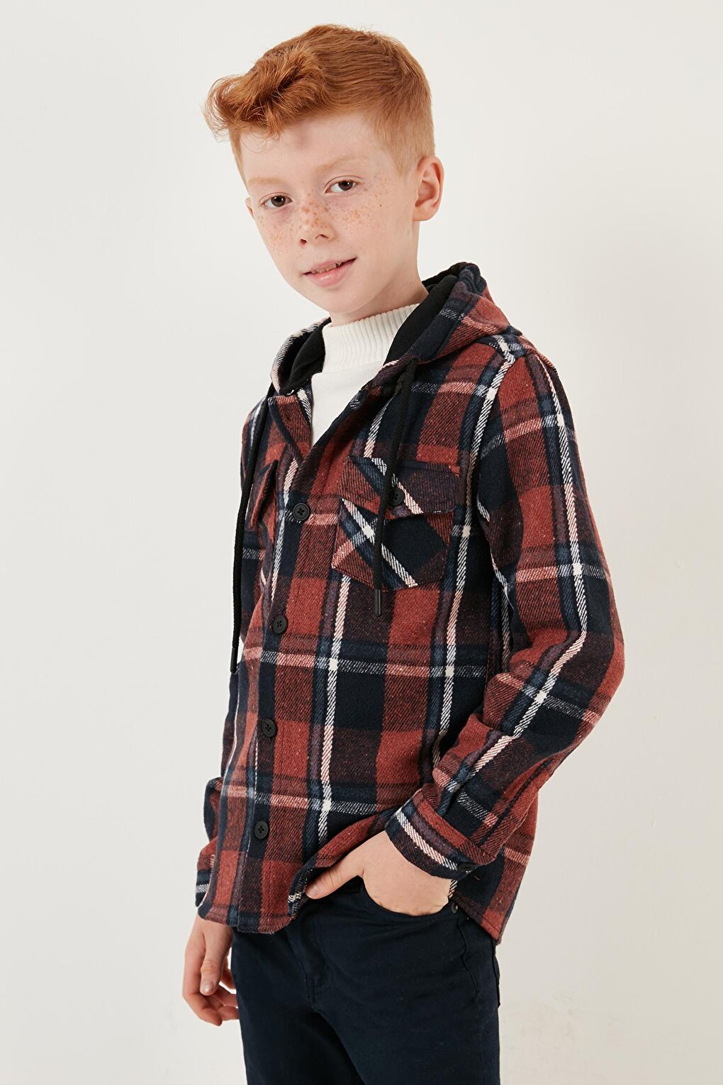 Cotton Hooded Plaid Lumberjack Shirt CF22W814764