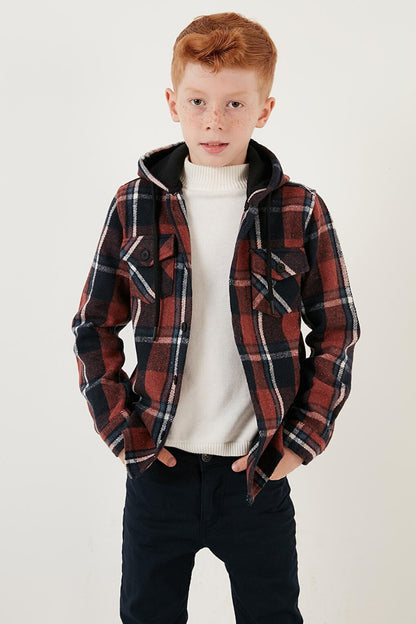 Cotton Hooded Plaid Lumberjack Shirt CF22W814764